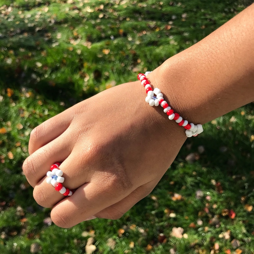 Red and white flower bracelet